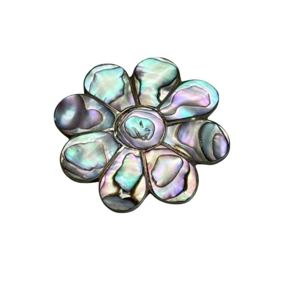Vintage Taxco Sterling Silver & Abalone Shell Flower Brooch Pin - Picture 4 of 5